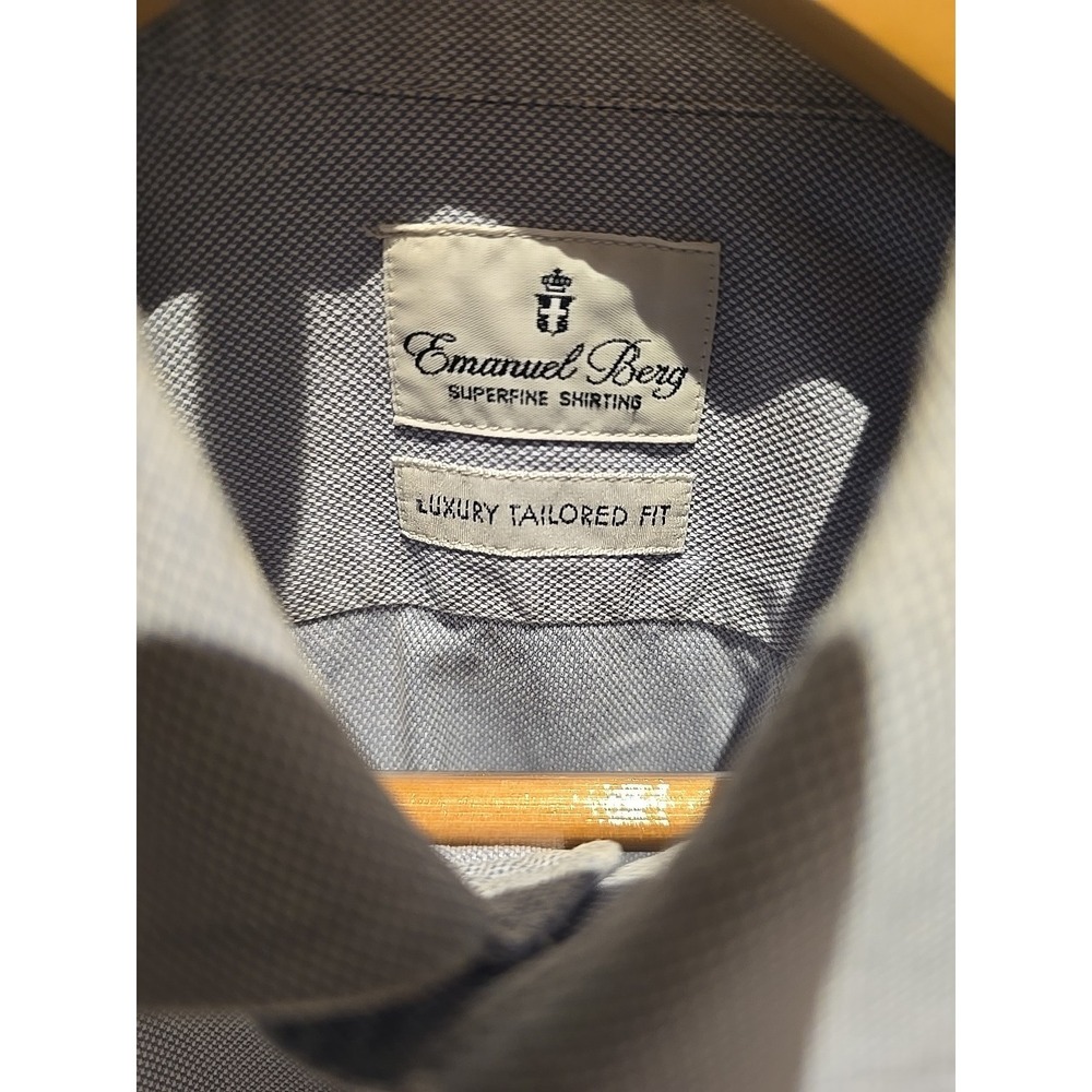 Emanuel Berg Mens Button Up Shirt Superfine Luxury Tailored Fit 16.5‎ Blue